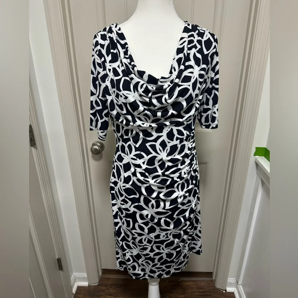 Anne Klein Navy and White Patterned Midi Dress - Picture 2 of 6